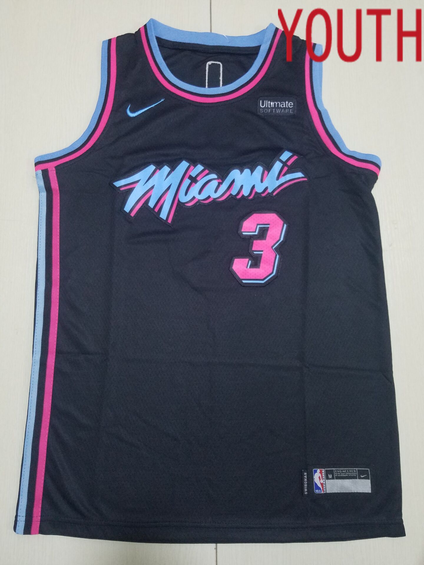 Youth Miami Heat #3 Wade Black Nike 2022 NBA Jersey